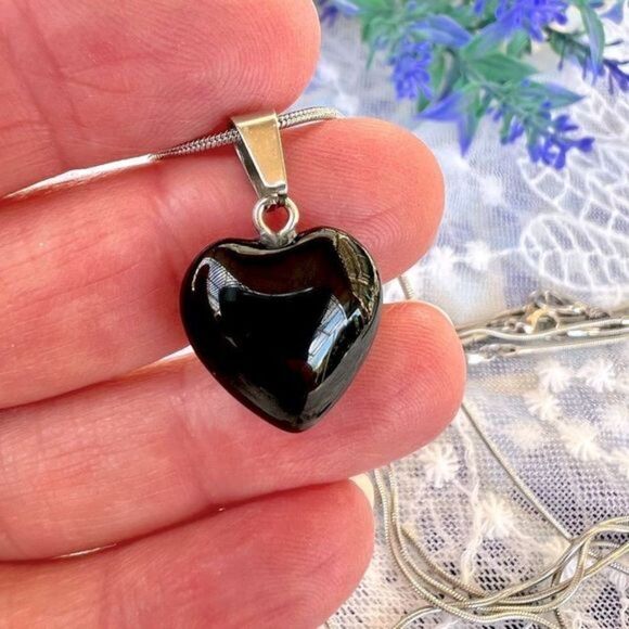 Genuine Gemstone Heart Necklace Your Choice - Picture 7 of 9